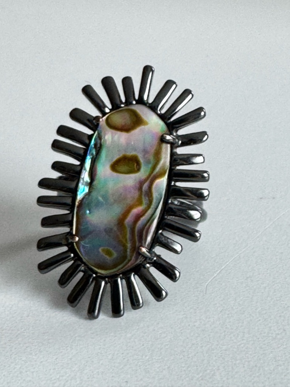 Kendra Scott Owen Cocktail Ring in Gunmetal & Abalone Shell 7 euc